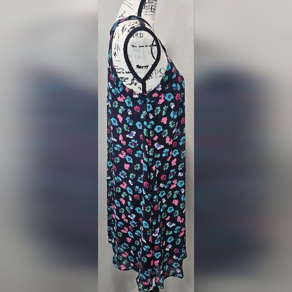 Betsey Johnson Navy Blue Pink Green Floral Halter Sleeveless Shift Dress Size 10 - Picture 5 of 14